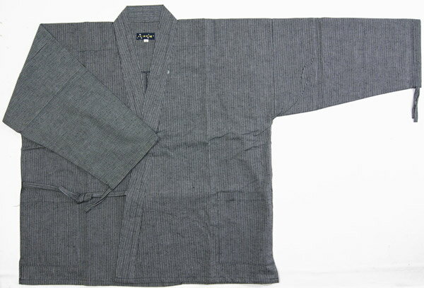 国産久留米作務衣　綿紬　灰色縞柄　S/M/L/LL　普段着、仕事、作業、などに男女兼用日本製さむえ