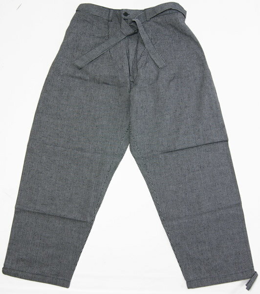 国産久留米作務衣　綿紬　灰色縞柄　S/M/L/LL　普段着、仕事、作業、などに男女兼用日本製さむえ