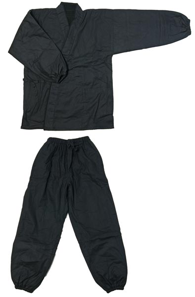 冬用作務衣 ブラック綿紬生地 裏フリースわた入り S/M/L/LLサイズ カジュアル和雑貨