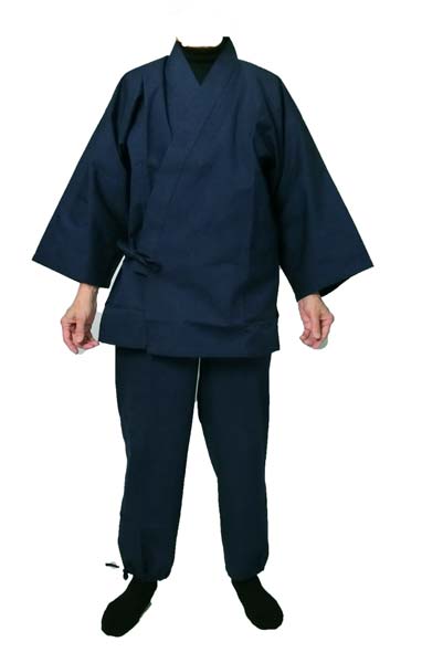 国産作務衣久留米国産　紺色綿紬　S/M/L/LL夏以外3シーズン用　普段着、仕事、作業、などに男女兼用日本製さむえ