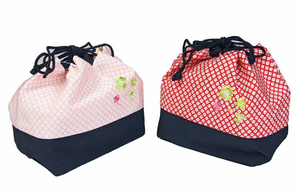 巾着、ゆかた・着物、卒業式の袴にも ちりめん鹿の子絞り柄 赤/ピンク2色 和装小物
