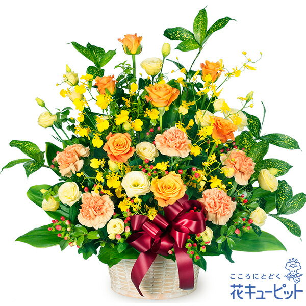 楽天市場 花キューピット 10月の誕生花 オレンジバラ等 オレンジバラのリボンアレンジメントya10 511500 花 ギフト 誕生日 お祝い 記念日 お礼 インターネット花キューピット
