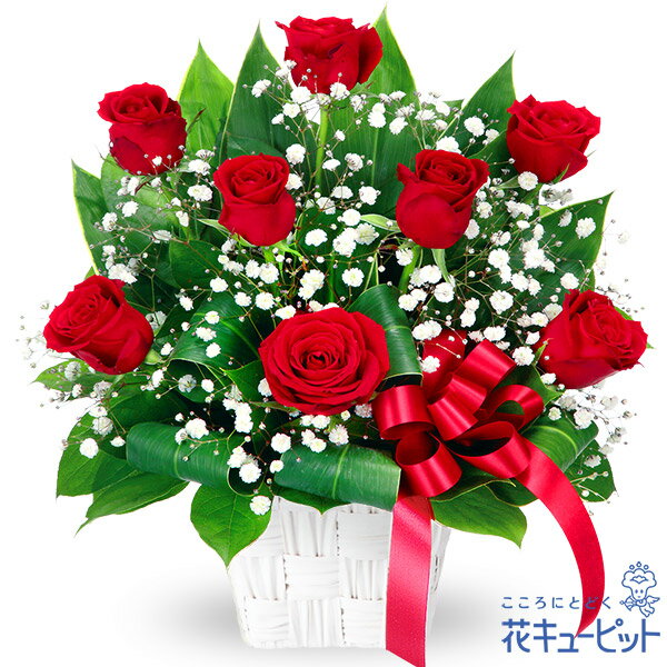 赤バラのリボンアレンジメント 511764｜花キューピットのお花のギフトランキング