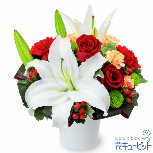 ユリと赤バラのエレガントアレンジメント 511968｜花キューピットのお花のギフトランキング