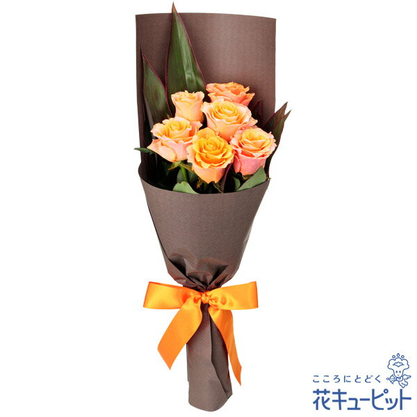 花キューピット 花束（4000円程度） 誕生日フラワーギフト・バラ 花 誕生日 お祝い 記念日 プレゼント 彼氏彼女 夫婦 祖父母 友達 友人 花キューピットのオレンジバラ6本の花束ya0b-512074