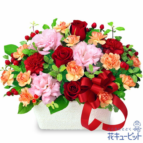 赤バラとリボンのアレンジメント 512085｜花キューピットのお花のギフトランキング