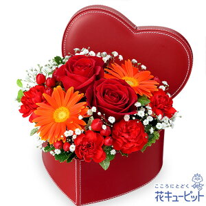 誕生日 お祝い 記念日 プレゼント 感謝 お礼 ギフト 11月の誕生花（ガーベラ）花キューピットの赤バラのハートボックスアレンジメントya11-512136