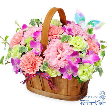 【8月の誕生花(トルコキキョウ)】 花 ギフト 誕生日 プレゼント 記念日 友達 彼氏彼女 父母 祖父母 花キューピットのデンファレのハーモニーバスケットya08-512409