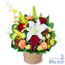 結婚記念日 花 ギフト お祝い プレゼント 夫婦 祖父母 一周年 花婚式 銀婚式 金婚式白ユリと赤バラのポットアレンジメントyb00-512615