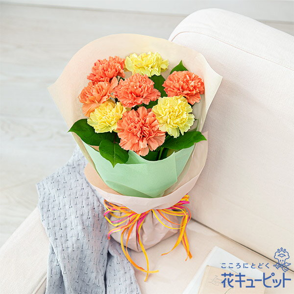 【母の日ギフト】花キューピット【日付指定可】 2026年 まだ間に合う プレゼント 花 女性 お母さん ママ 誕生日 60代 70代カーネーションの花束（イエロー）mt01yr-521364