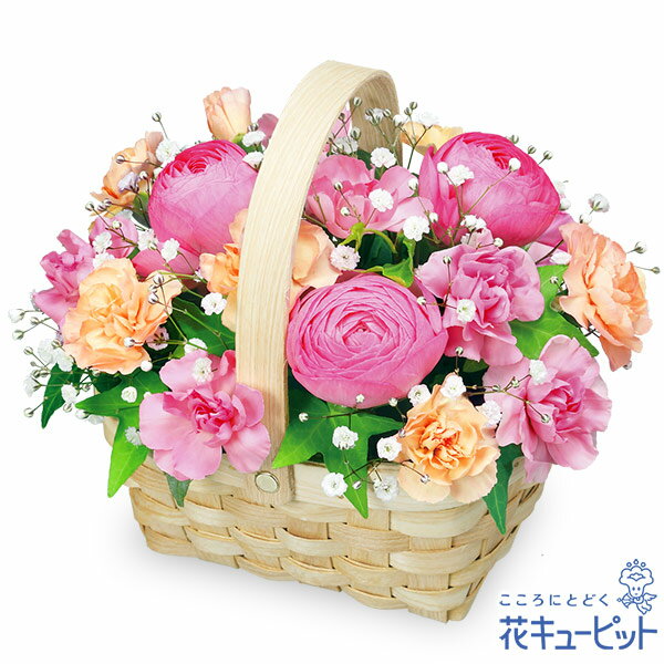 【お見舞い】花キューピット 退院祝い 快気祝い 明るい 前向き 花 ギフト プレゼントラナンキュラスのバスケットyk00-524108