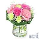 【結婚記念日】花キューピット 花 ギフト お祝い プレゼント 夫婦 祖父母 一周年 花婚式 銀婚式 金婚式ピンクバラのグラスブーケ(花瓶付き)yb00-525263