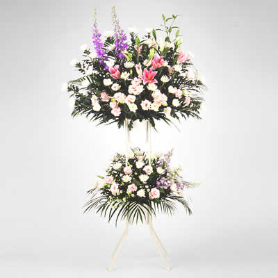 花キューピット スタンド花 花輪 葬儀 葬式の供花 お供え用スタンド２段 色もの Gs23 Std 花束 供花 ブライダル 仏花 法事 仏事 お祝い お盆 命日 お彼岸 インターネット花キューピット故人へ思いを託してお届けするお花
