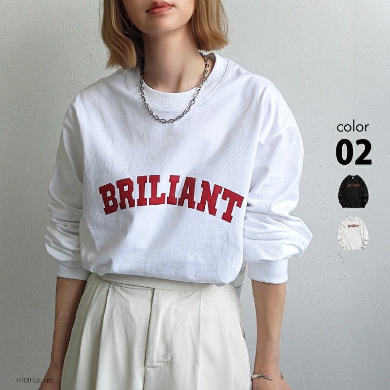 Rakuten - ロンT レディース ロゴ プリント トップス 袖リブ 長袖 Tシャツ ホワイト ブラック [ロゴt コットン ビッグロゴ ゆったり おしゃれ オーバーサイズ ビッグシルエット カットソー 体型カバー 大きめ リブtシャツ 大人 おしゃれ かわいい 春 夏 秋]