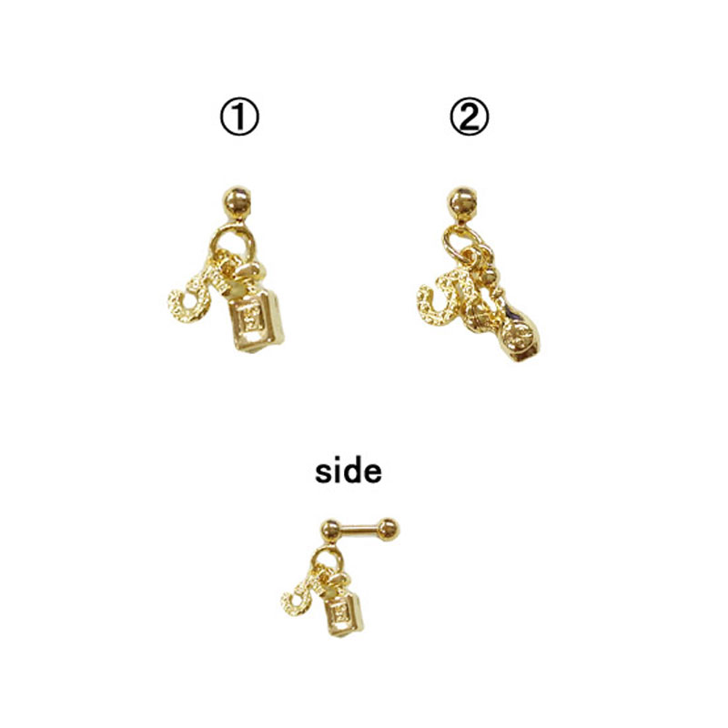 NO.5と香水入れのコラボ ゴールドカラーだから耳元できらりとかわいい 1は売り切れました2の形のみとなります。 素材 ・316Lサージカルステンレス サイズ ・バーベル：14G×内径6mm×トップ16mm 入浴時には外してご使用ください。...