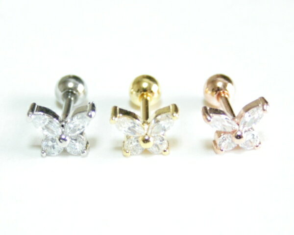 16Gキュービックバタフライ ボディピアス 耳ピアス 軟骨ピアス 片耳ピアス