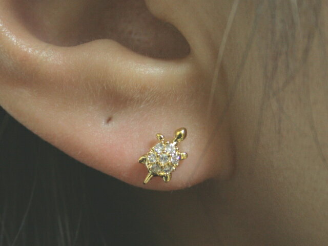 16Gキラキラかめさん ボディピアス 耳用ボディピアスピアス 軟骨ピアス 片耳ピアス