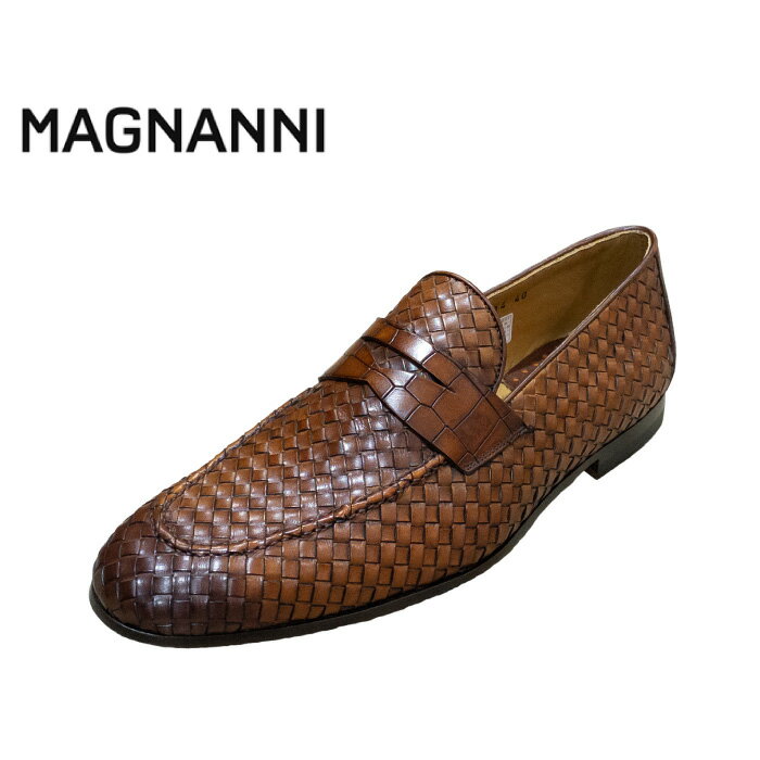 ◇ MAGNANI マグナーニ 28014 Brown イントレチャート スリッポン メンズ ドレスシューズ ブラウン 茶 レザー 本革スペイン製 EU40 7 EU41 7.5