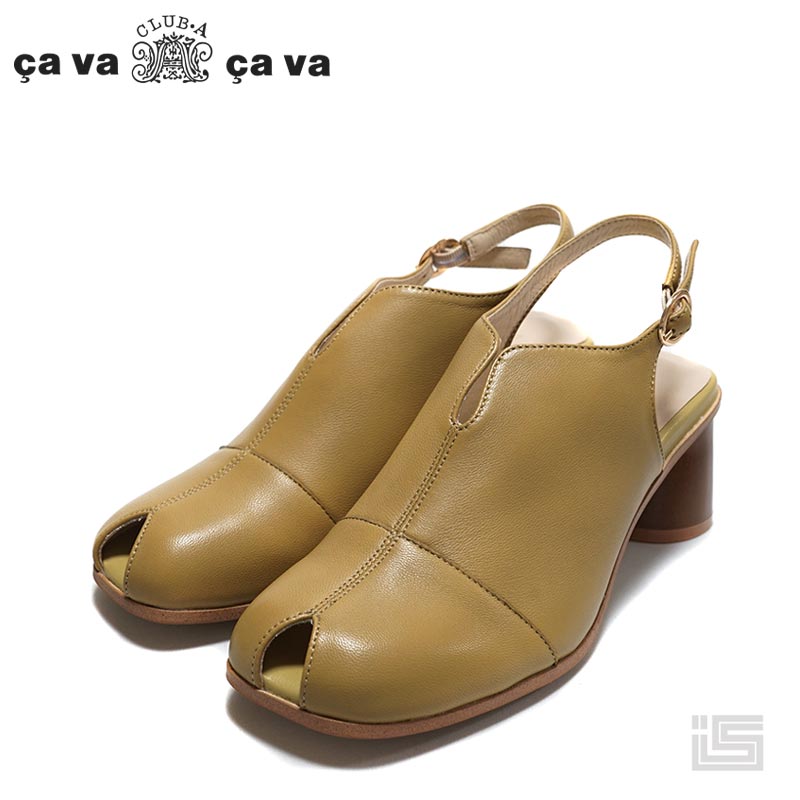 ■ cava cava サヴァサヴァ 1320579 MD マスタードピープトゥカバーサンダル 甲深 チャンキーヒール5.5c..