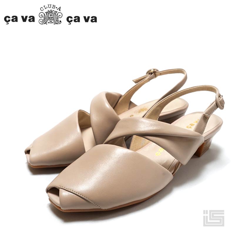 サヴァサヴァ ◇cava cava サヴァサヴァ 7420125 Beige パデットレザーサンダル バックストラップ 3.5cm 羊革 オブリークトゥ レディース 【23ss】レディースサンダル