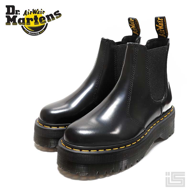 ドクターマーチン サイドゴアブーツ レディース ◆ Dr.Martens ドクターマーチン2976 QUAD チェルシーブーツ 24687001 Blackサイドゴアブーツ イエローステッチ 【23fw】 正規品 レディースブーツ