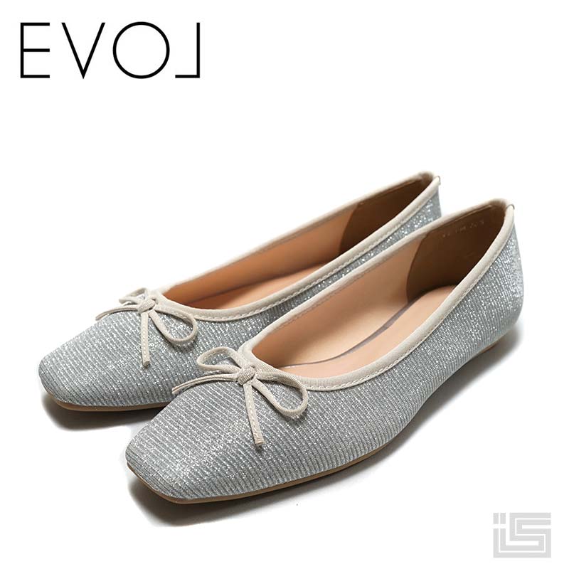 【new】 EVOL イーボル IU5104 Silverグリッタースクエア ソフトバレエ リボン1cm フラットヒール かわいい 【24ss】 合成皮革 正規品