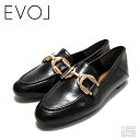 ■ EVOL イーボル IX5447 Blackデザインビットローファー ラウンドトゥ1cm フラットヒール ゴールドパーツ きちんと感 【24ss】 合成皮革...