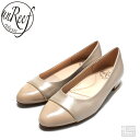 ◇ unReef アンリーフ 3970 Beige ベージュエナメル ラウンドトゥ パンプス ゴールドチェーン飾り レディース キレイめ 光沢 フラットヒール ローヒール【23ss】レディースパンプス その1