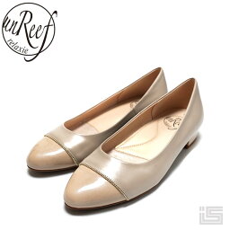 ◇ unReef アンリーフ 3970 Beige ベージュエナメル ラウンドトゥ パンプス ゴールドチェーン飾り レディース キレイめ 光沢 フラットヒール ローヒール【23ss】レディースパンプス