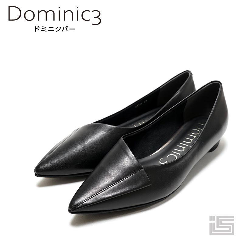 ■ Dominic 3 ドミニクバー Black ブラックアシメカットポインテッドパンプススタイリッシュ 履けるポインテッドカッター【23ss】レディースシューズ 日本製 フラットシューズ