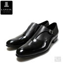 ■ LANVIN COLLECTION ランバンコレクション83378 Black ブラックシャイニーバイカラーコンビ シングルモンクストラップ ドレスシューズプレーントトゥ ラウンドトゥ すっきりフォルム  正規品