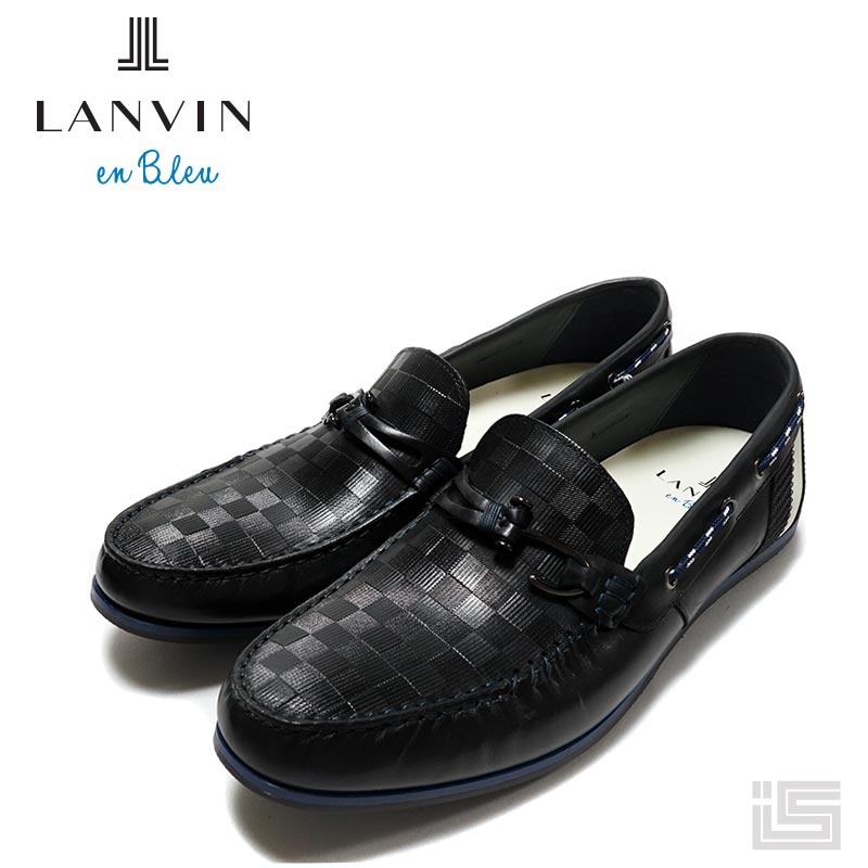 ■ LANVIN en Blue ランバン オン ブルー86481 Black ブロックチェックエンボスレザー ドライビングシューズ 【23fw】 正規品 メンズスリッポン