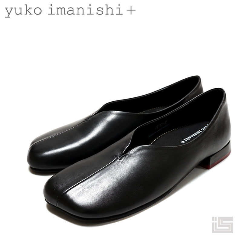  yuko imanishi + ユーコ イマニシプラス741101 Black JIMオブリック・トゥ ゆったりめ フラットシューズ広め 履き口 やみつきパンプス カッターシューズ山羊 3E 1.5cm ぺたんこ 今西優子 