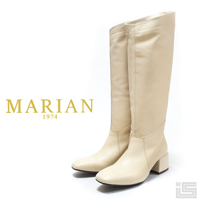 ■ MARIAN マリアン 20405 Ivoryノンストレッチ ロングブーツスクエアトゥ ローヒール ストレート レディース スペインブランド