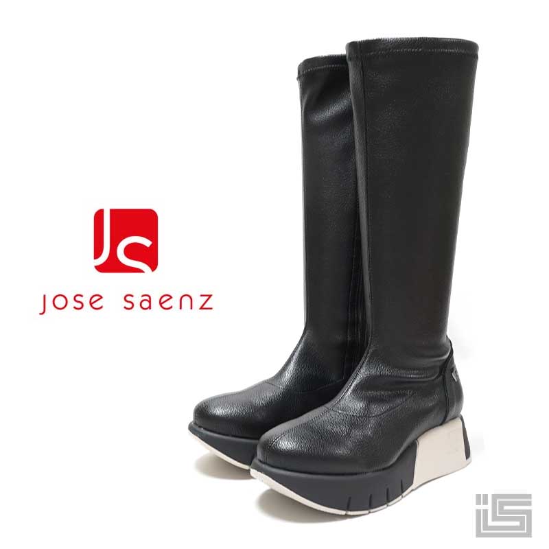 【返品・交換不可】jose saenz ホセ サエンツ 3511 Black ロングブーツ ボリュームソール 厚底 レザー パターンソールレディース 本革 レザー スペイン 23fw【正規品】レディースロングブーツ スペイン製