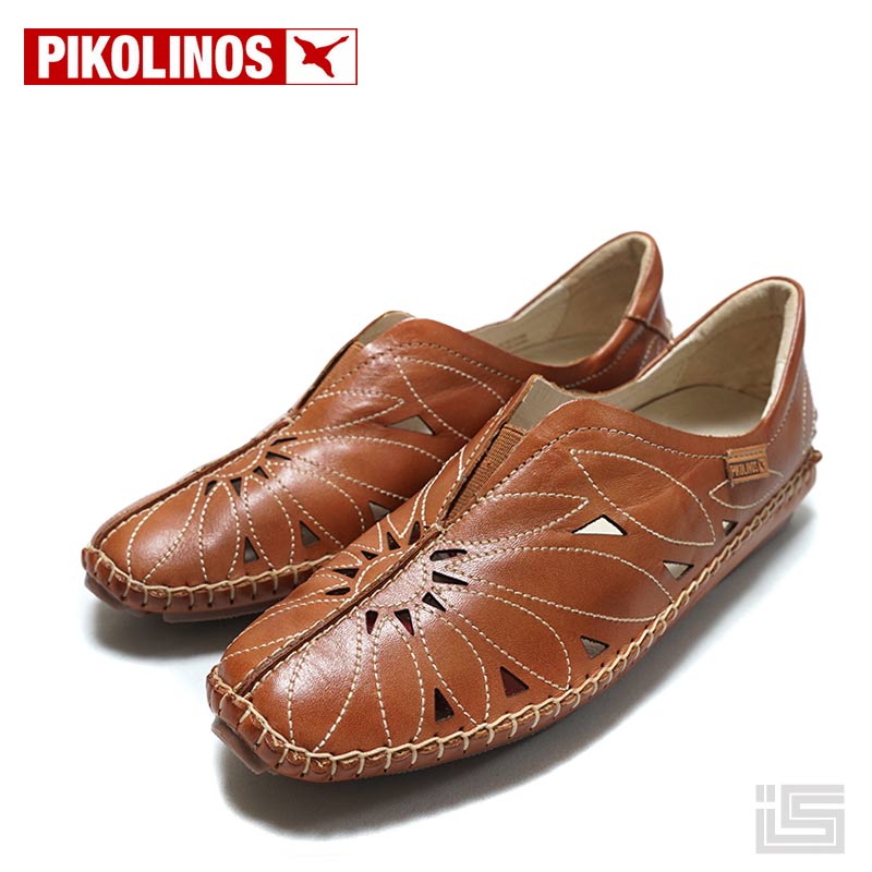 ■ PIKOLINOS ピコリノス 578-7399 Brown フラワーモチーフレザーカッティング フラットスリッポンレディース レザーインソール 足裏サラサラ スペインブランド【24ss】【正規品】【confort】