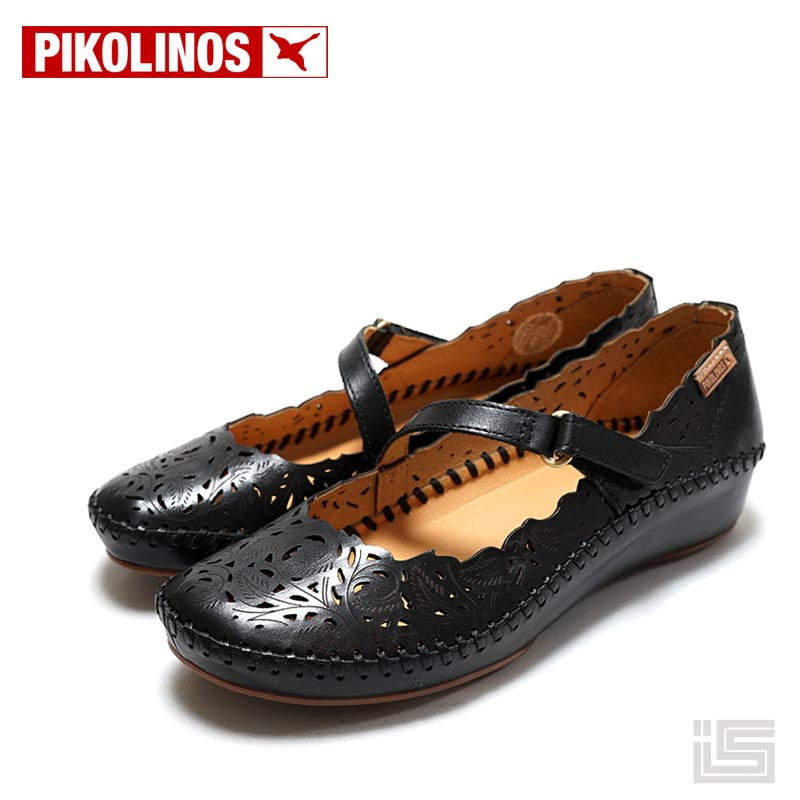 楽天イバラキヤ【new】PIKOLINOS ピコリノス 655-0898 Black 透かし彫り かかと隠れるフラットストラップシューズ ベルクロ ストラップレディース レザーインソール 足裏サラサラ スペインブランド【24ss】【正規品】【confort】