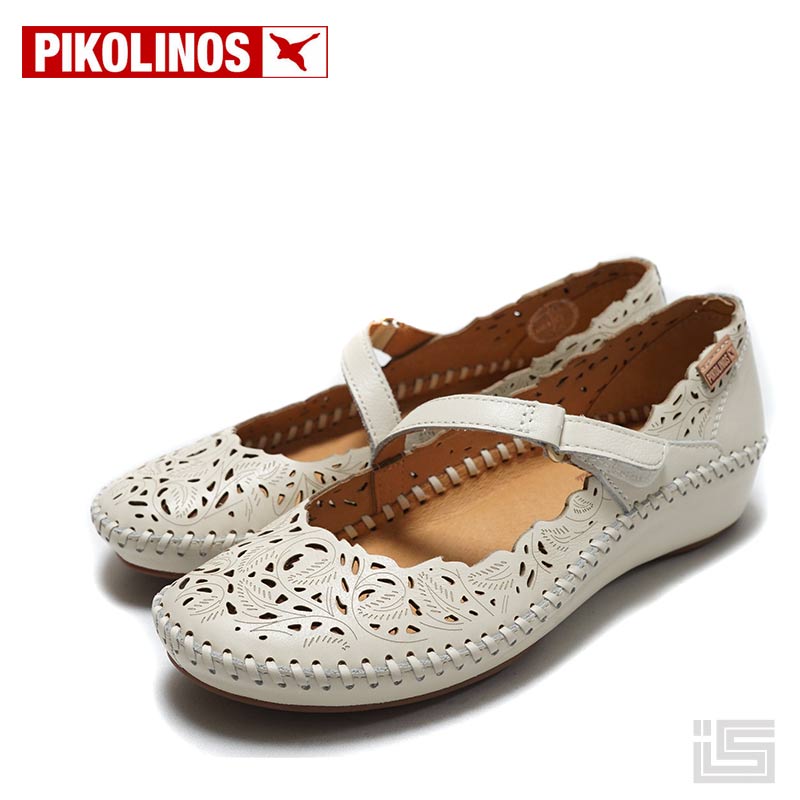 楽天イバラキヤ【new】PIKOLINOS ピコリノス 655-0898 Ivory透かし彫り かかと隠れるフラットストラップシューズ ベルクロ ストラップレディース レザーインソール 足裏サラサラ スペインブランド【24ss】【正規品】【confort】