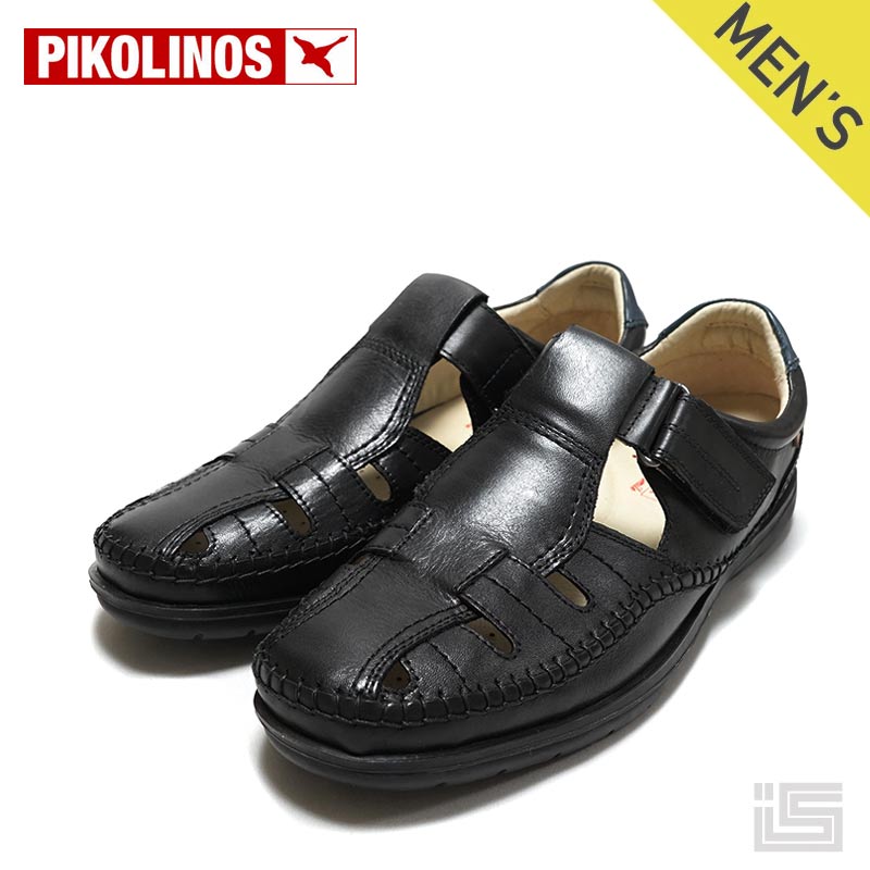 楽天イバラキヤ【new】 PIKOLINOS ピコリノス M9A-0051 Blackグルカサンダル ベルクロ　MARBELLA メンズ レザーインソール 足裏サラサラカジュアル ジャケパン スペインブランド 【24ss】