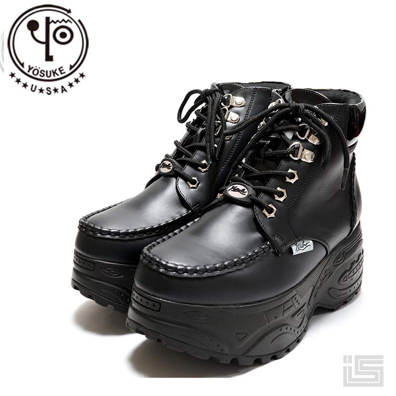 ■ YOSUKE ヨースケ 2811371 ブラック7cm 厚底フラットスニーカー ハイカット 3E 中国 ボリュームソール..