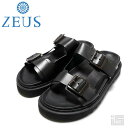 ■ ZEUS ゼウス22205 Black ブラックメンズ ダブルストラップ スライドサンダルレザー 厚底 ヴィンテージ加工バックル 大人サンダル【正規品】イタリア
