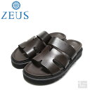 ◇ ZEUS ゼウス22207 Dark Brown ダークブラウンメンズ スライドサンダル調整可能なストラップ レザー 厚底大人サンダル【正規品】イタリア