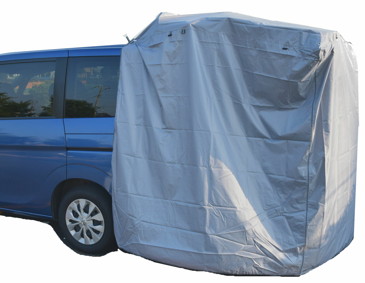 リアゲート タープ 車中泊 カーテン バックドア テント(外観グレー背面メタル色 遮光生地) iBeamed