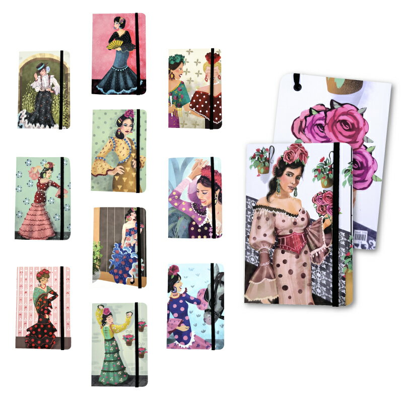 スペイン製 フラメンカ ノート 15cm×10cm (11種類)『1点のみメール便可』スペイン雑貨 お土産 小物 フラメンコ メモ帳