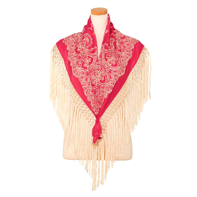 FL-2501　刺繍シージョ/チェリーピンク「1点のみメール便可」群舞 発表会 ショール フラメンコ マント..