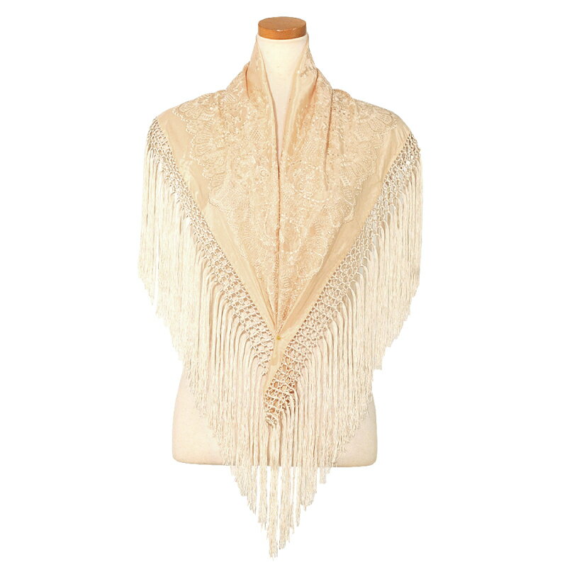 FL-2501　刺繍シージョ/アイボリー「1点のみメール便可」群舞 発表会 ショール フラメンコ マントンシ..