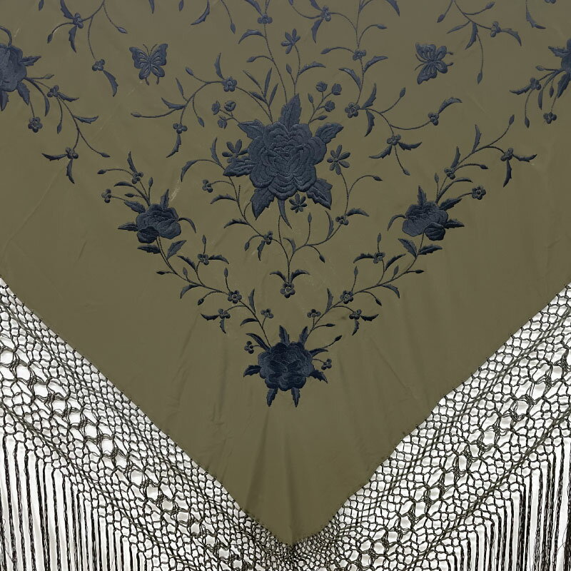 P8084 刺繍入りマントン カーキ×ブラック【フラメンコ用品】