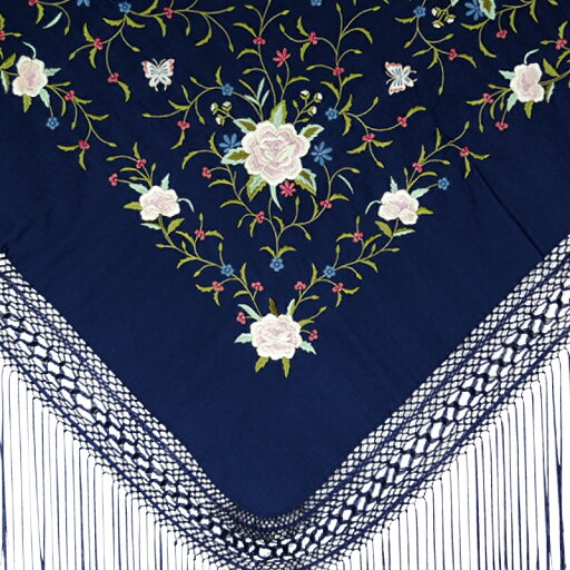 P8084 刺繍入りマントン ネイビー×アイボリー多色【フラメンコ用品】 P8084 刺繍入りマントン ネイビー×アイボリー多色【フラメンコ用品】