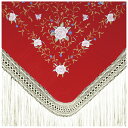 P8084 刺繍入りマントン レッド×クリーム多色【フラメンコ用品】
