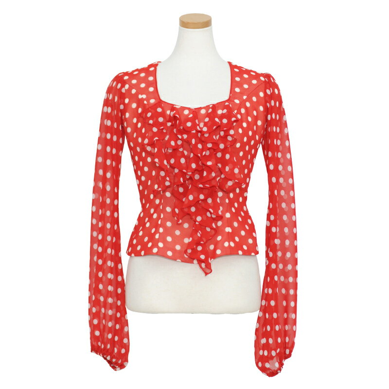 【オーダー商品】HB-1504 ドレープ付パフスリーブブラウス レッド/ホワイト 10mm玉「1点のみメール便可」フラメンコ衣装 発表会